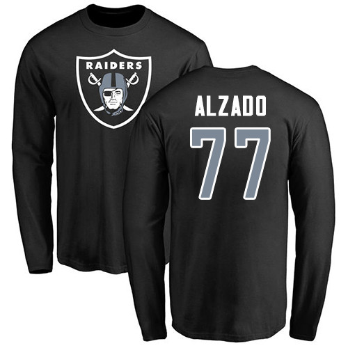 Men Oakland Raiders Olive Lyle Alzado Name and Number Logo NFL Football #77 Long Sleeve T Shirt